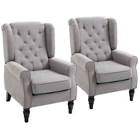 HOMCOM Tufted Accent Chair with High Wingback, Rounded Cushioned Armrests and Thick Padded Seat, Set of 2, Gray