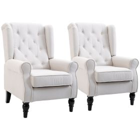 HOMCOM Elegant Seating Duo: Cream White Tufted High Wingback Accent Chairs with Rounded Arms