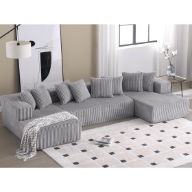 [NEW ARRIVED] [VIDEO PROVIDED]131'' Modular Sectional Couch, U-shaped sofa , Chaise Lounge, Striped fabric,Upholstered 4 Seater Couch for Living