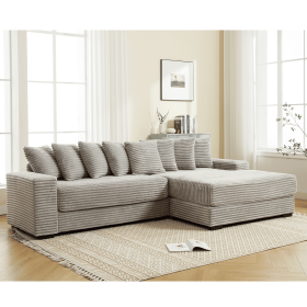 [NEW ARRIVED] [VIDEO PROVIDED] Oversized Two-Piece Couches, L Shaped Sofa, Corduroy, Right Chaise Daybed,with Armrests,Eight Throw Pillows,Corner (Color: as Pic)